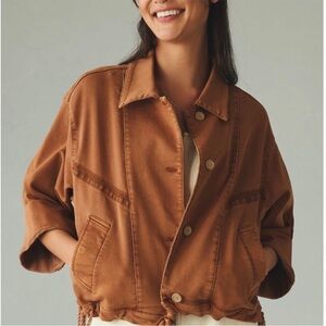 Pilcro Anthropologie Roll Sleeve Collared Utility Bomber Jacket Cedar Size 2X